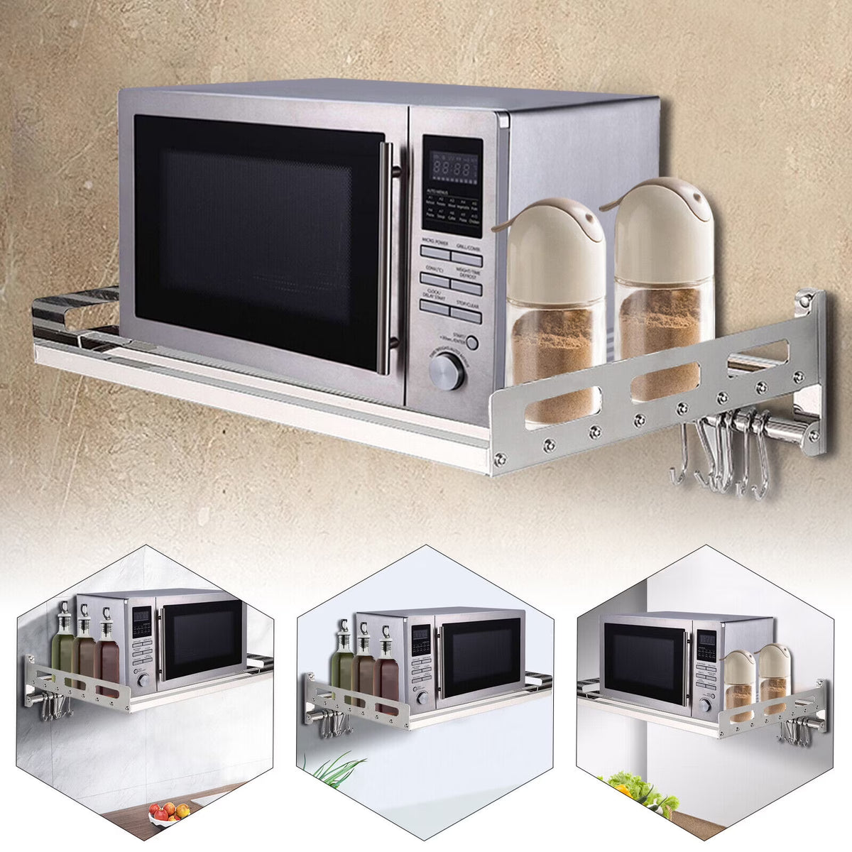 Stainless Steel Wall-Mounted Microwave Oven Rack V12984