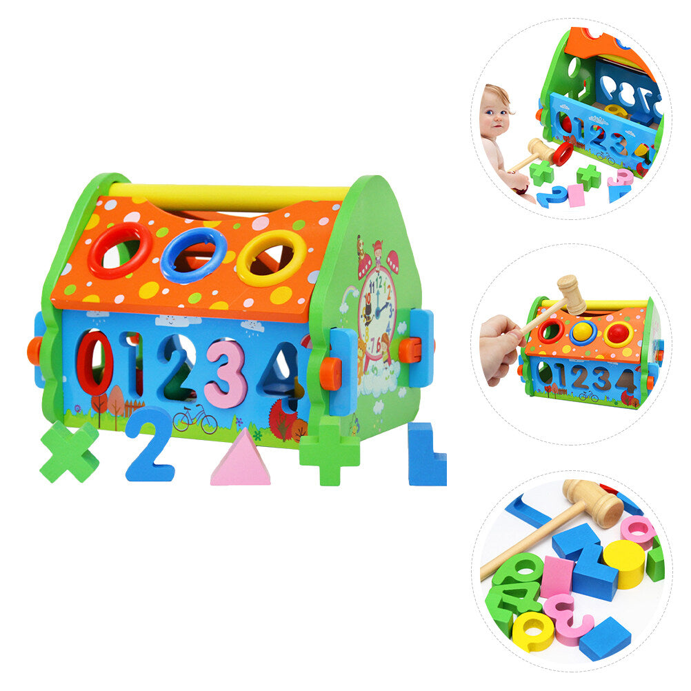 Wooden House Building Block Numbers Shape Matching Game Playset L526783