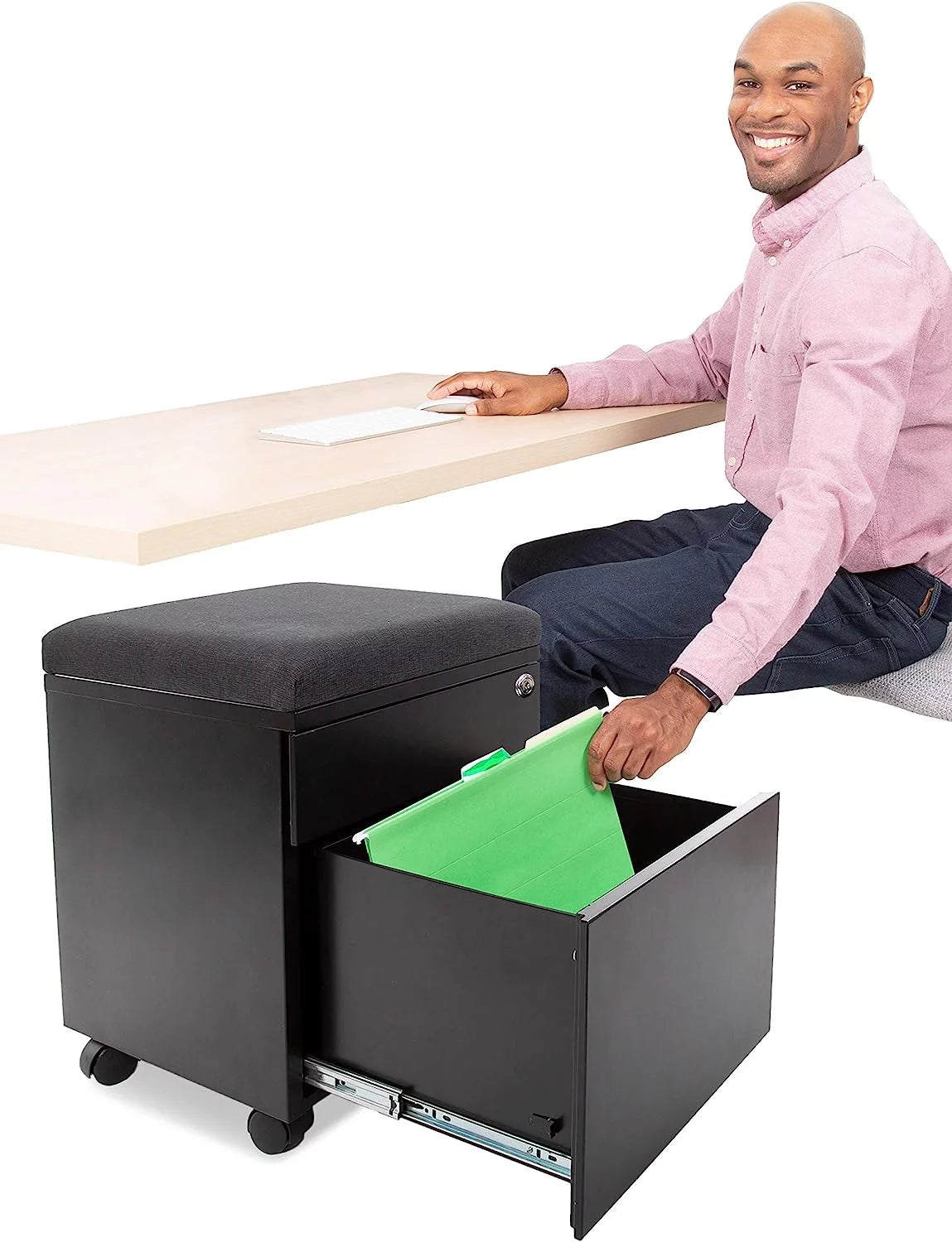 Black 2 Drawer Mobile File Cabinet with Cushion Top Z1641