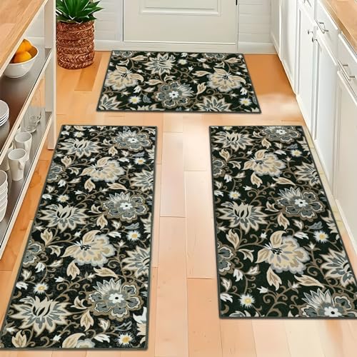 Non Slip Washable Floral Kitchen Mats Set of 3 Z276