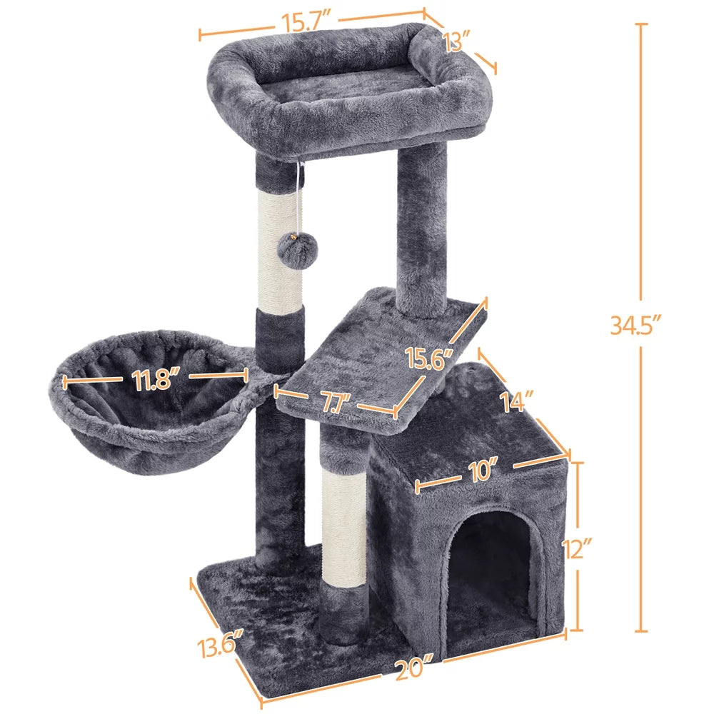 Dark Gray Cat Tree Tower with Condo and Perches T96714