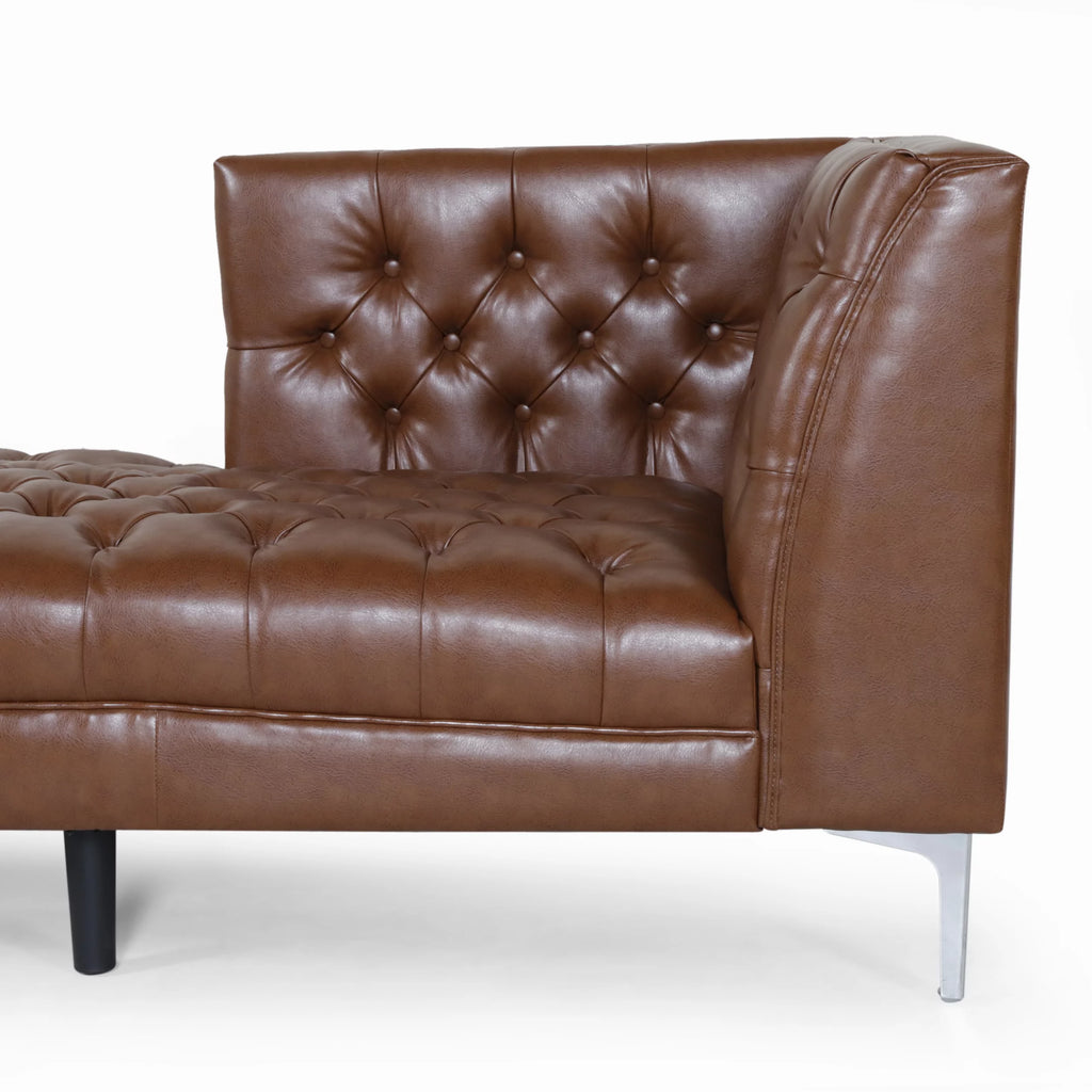 Cognac Brown Tufted Chaise Lounge L922