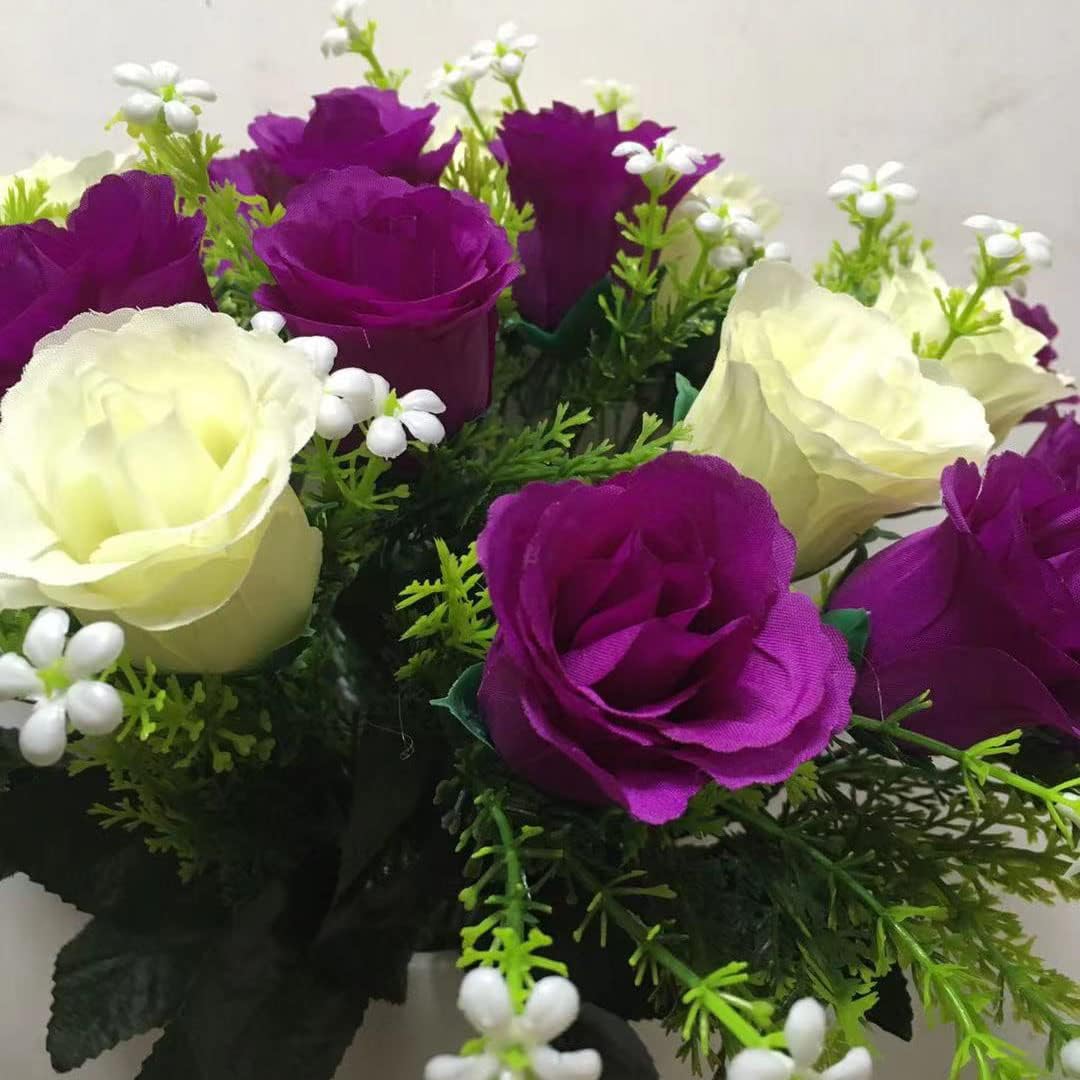 Purple White Artificial Cemetery Rose Flowers (1) H352