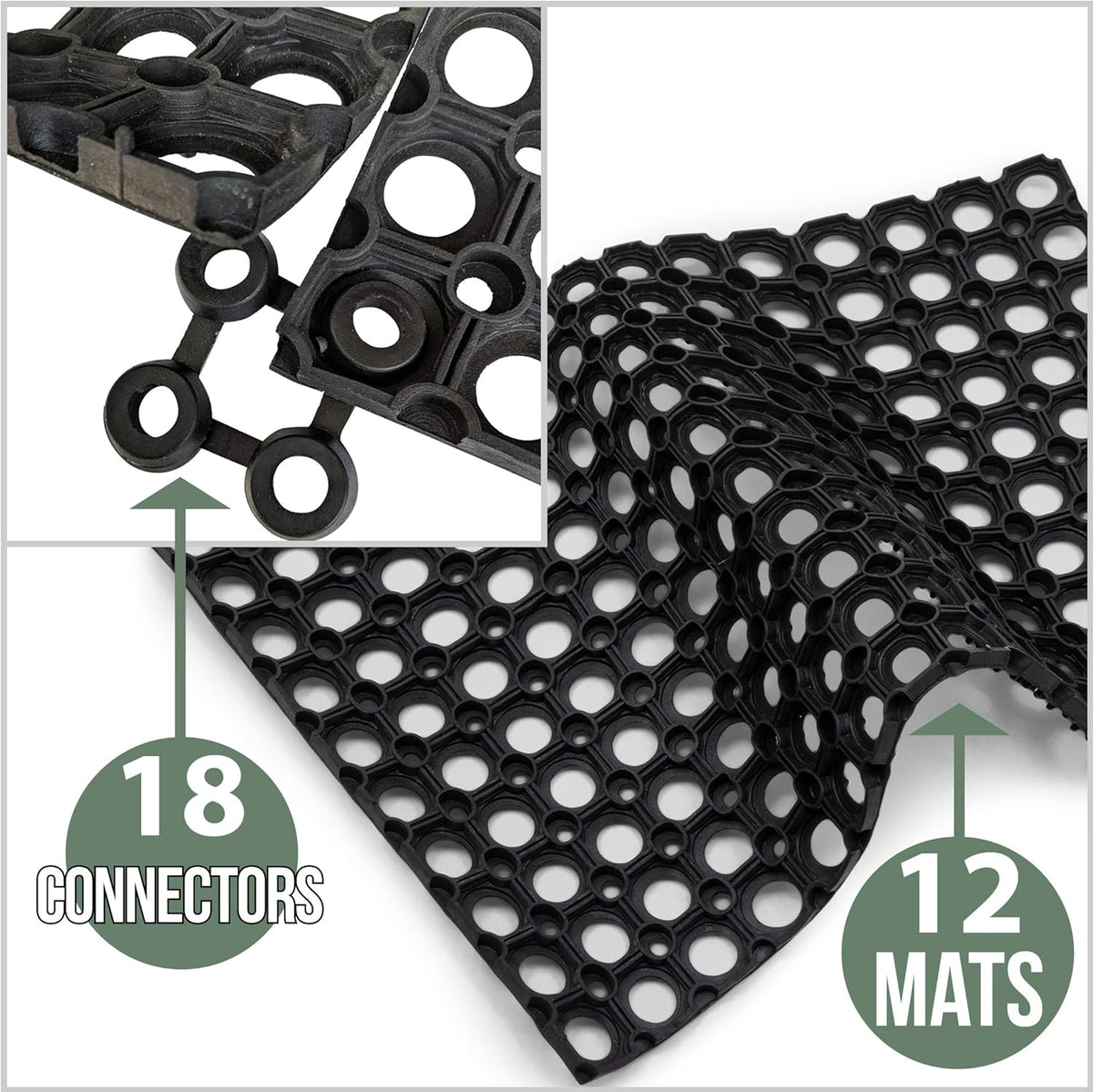Interlocking Rubber Drainage Floor Mat 24 x 16 inches 12 Mats E581255
