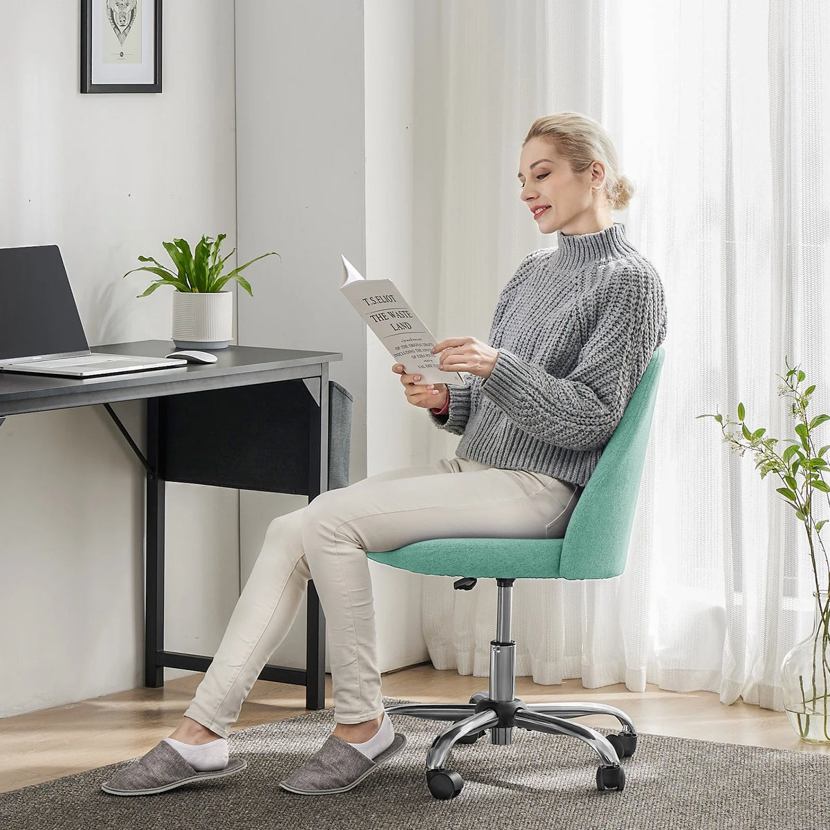 Armless Home Office Desk Chair with Wheels W427356