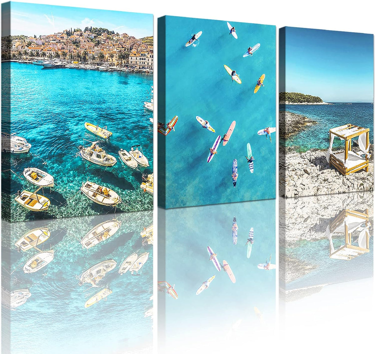 Seashell Beach Painting Seascape Coastal Blue Waves Canvas Print 12x16 inch x 3 Panels K2926