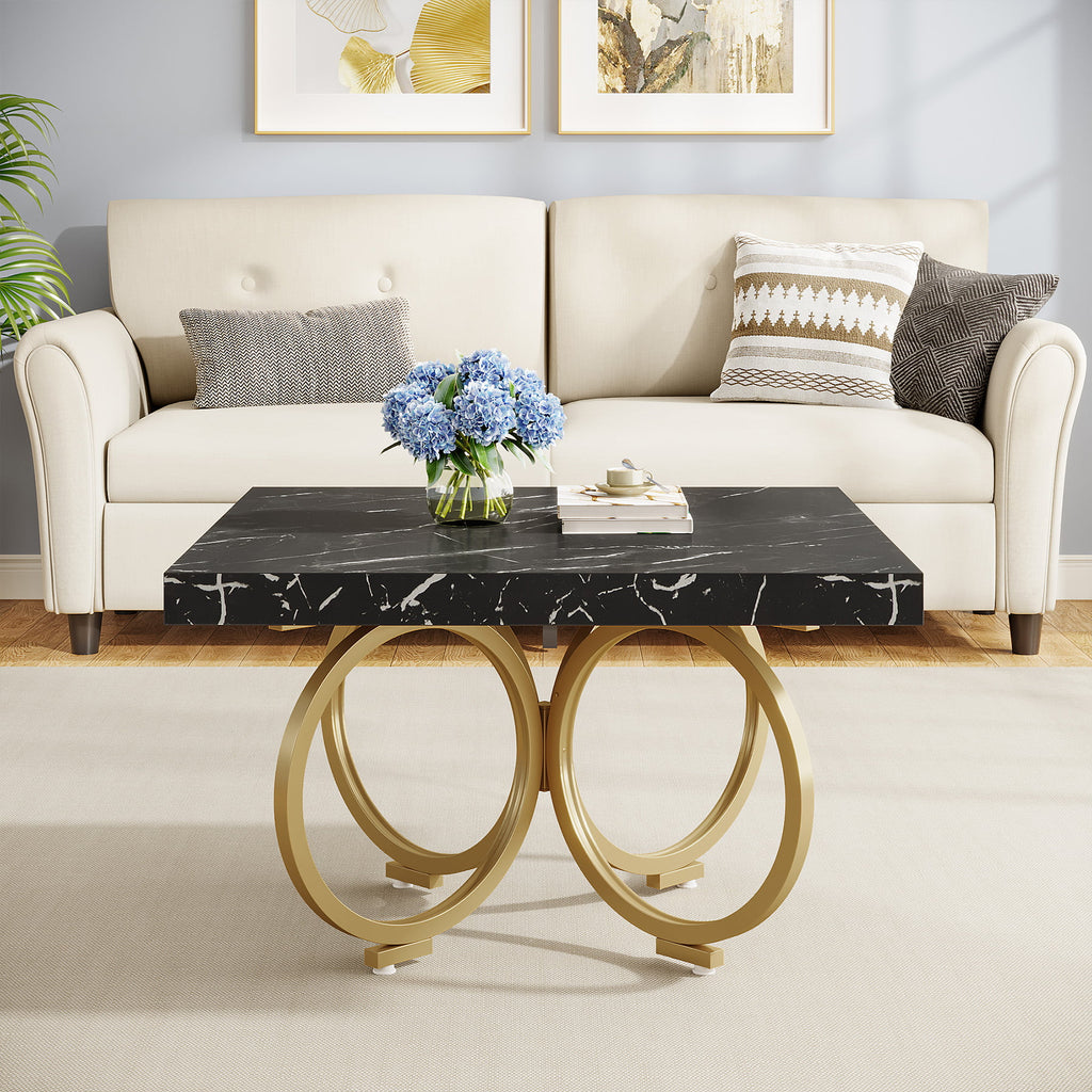 31.5 Inch Square Black Faux Marble Coffee Table S171135