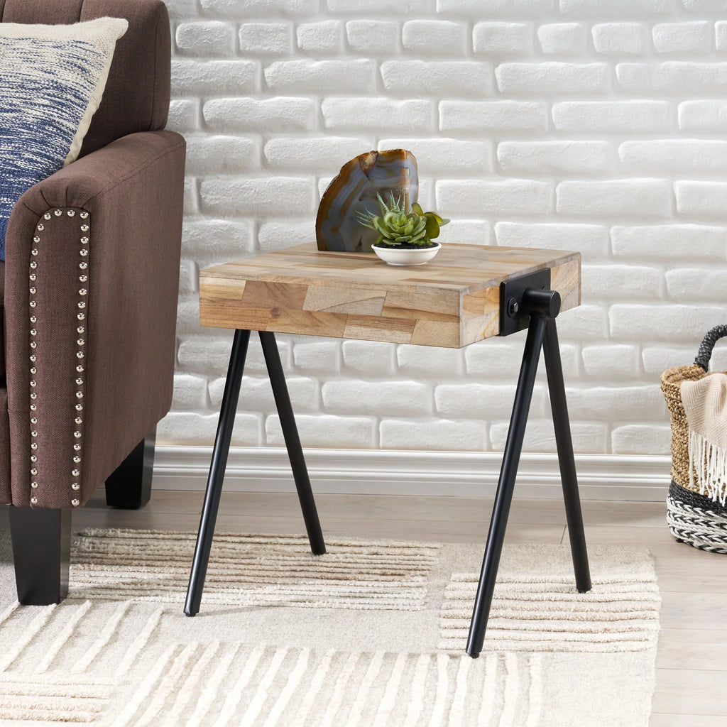 Gray and Black Mango Wood and Iron Side Table L708580