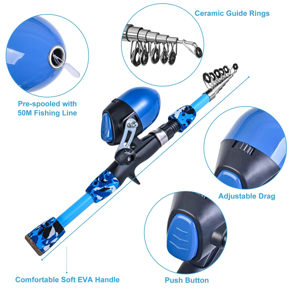 Fishing Rod and Reel Combo with Collapsible Stool, Landing Net, Telescopic Pole, and Tackle Box G452012
