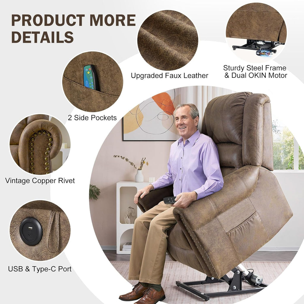 Light Brown Power Lift Recliner Chair with Massage and Heat X1251