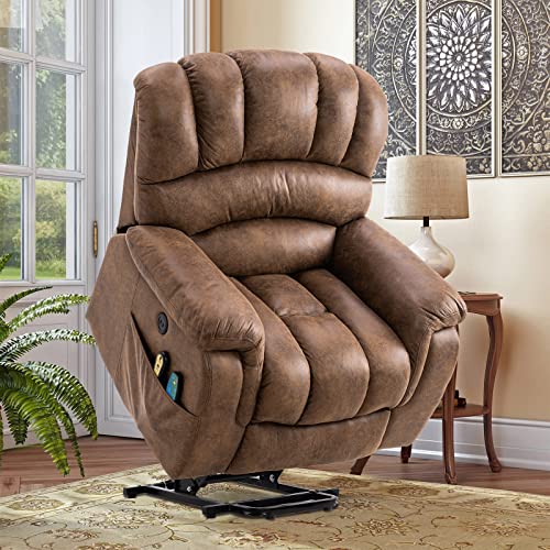 Large Power Lift Recliner Chair with Massage and Heat, Extra Wide & Oversized Electric Recliner, 350lbs Capacity (Brown) U346369