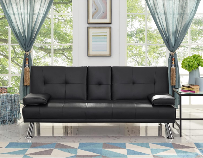 Black Faux Leather Futon Sofa Bed Z84763