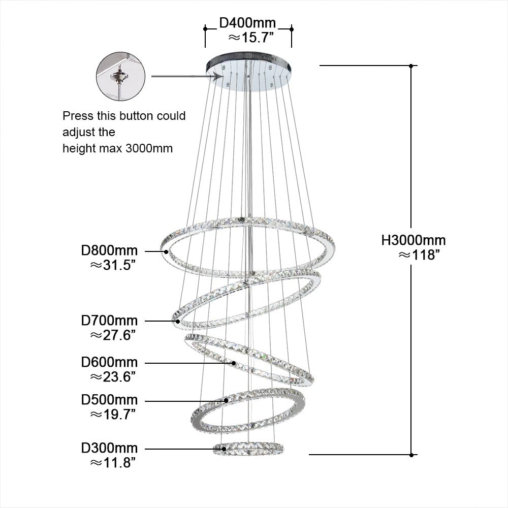 Crystal LED Pendant Chandelier with Stainless Steel Cable 5 Rings B8446