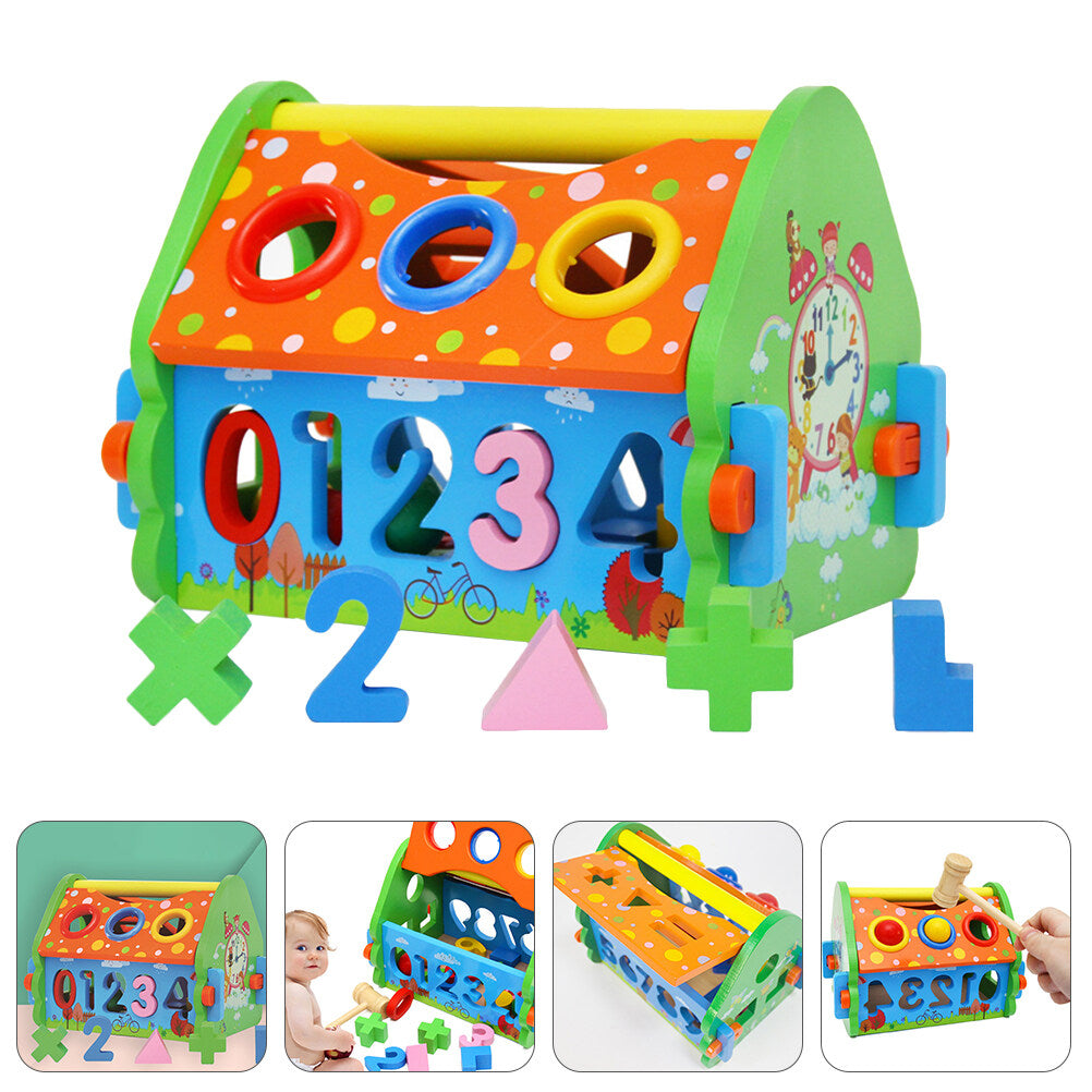 Wooden House Building Block Numbers Shape Matching Game Playset L526783
