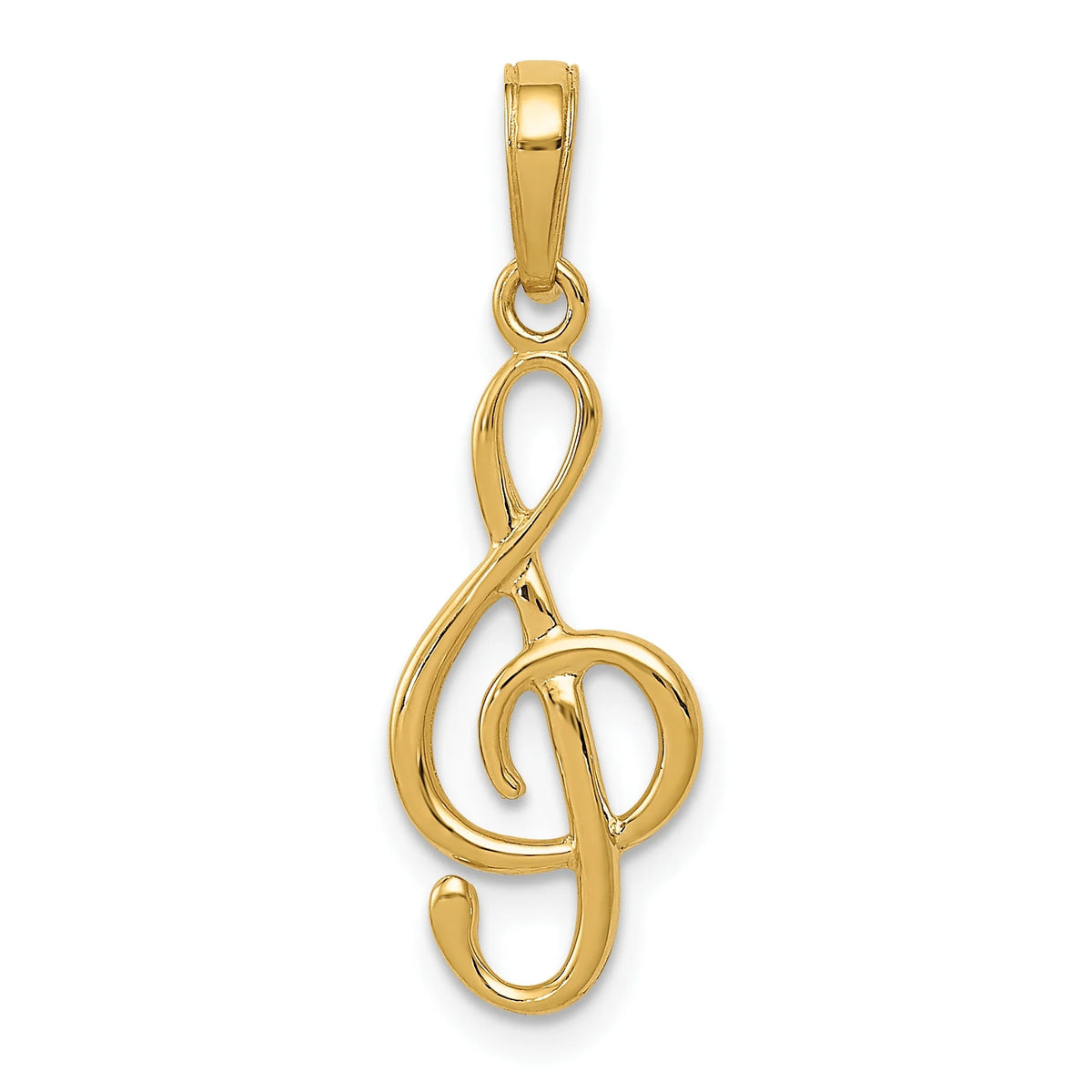 14K Yellow Gold Treble Clef Pendant Charm with Rope Chain Necklace 16'' O854