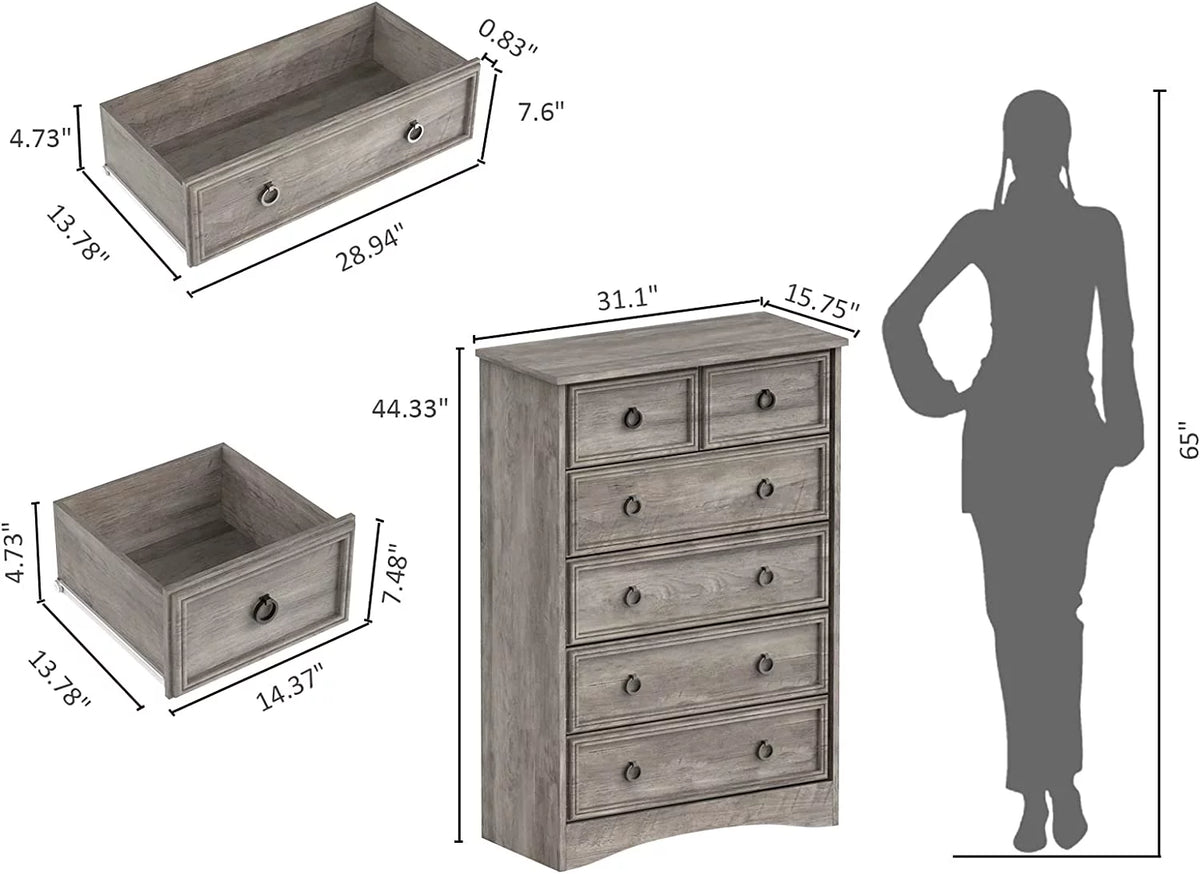 Gray 6 Drawer Wood Dresser Y7344