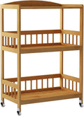 3-Tier Bamboo Storage Utility Cart on Wheels O536