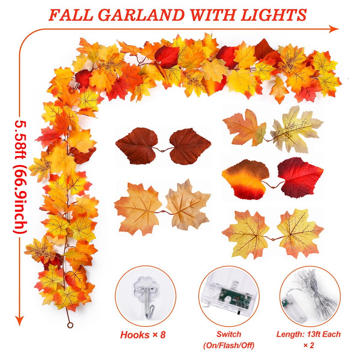 Maple Leaves Garland with Lights S5529