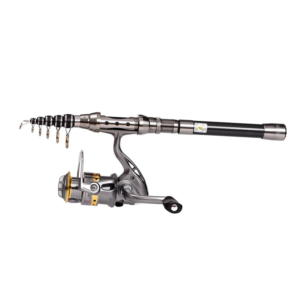 Telescopic Fishing Rod and Reel Combo Full Kit with 100M Fishing Line Lures Hooks Jig Head and Carrier Bag Case B2698