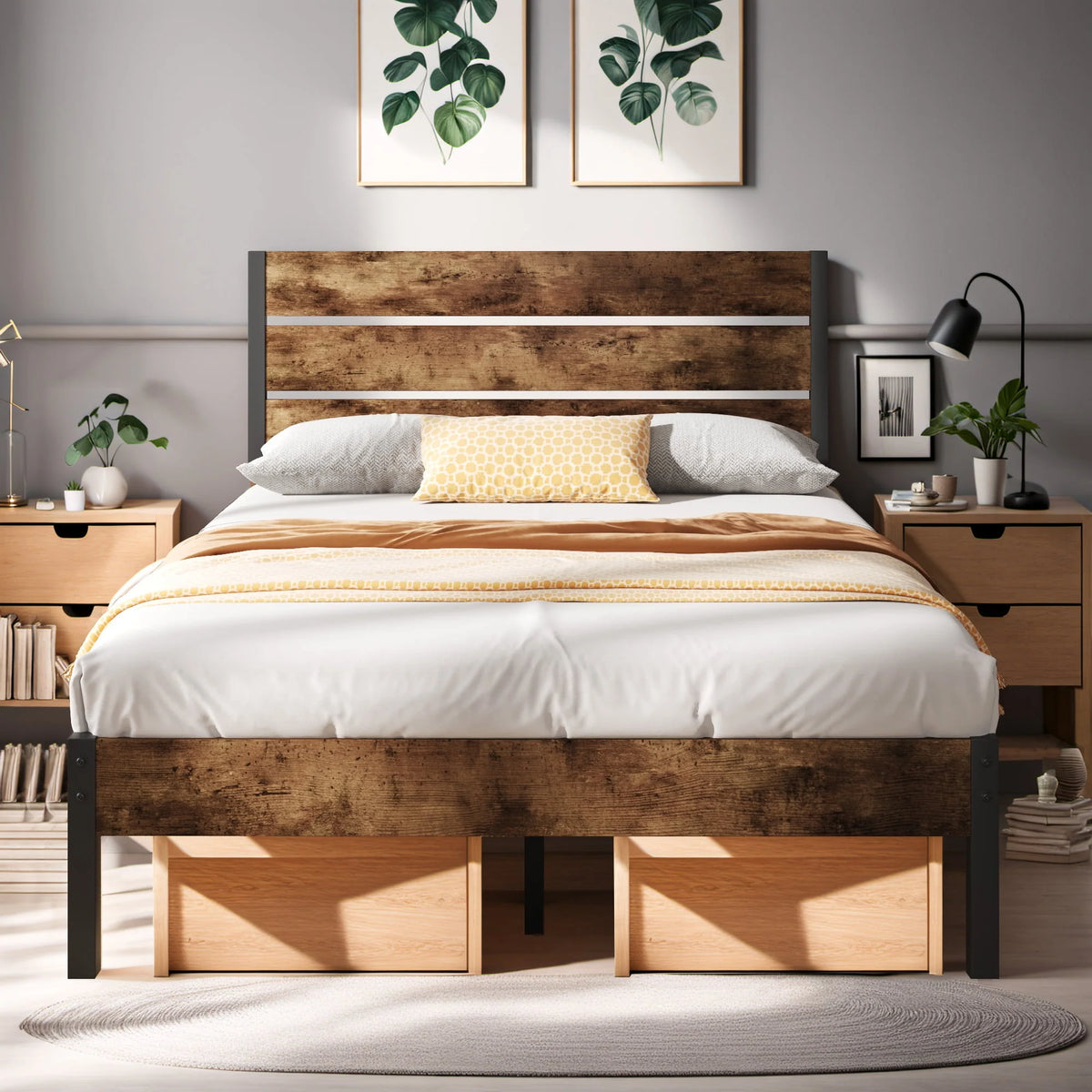 Queen Bed Frame with Wood Headboard and Footboard S342422