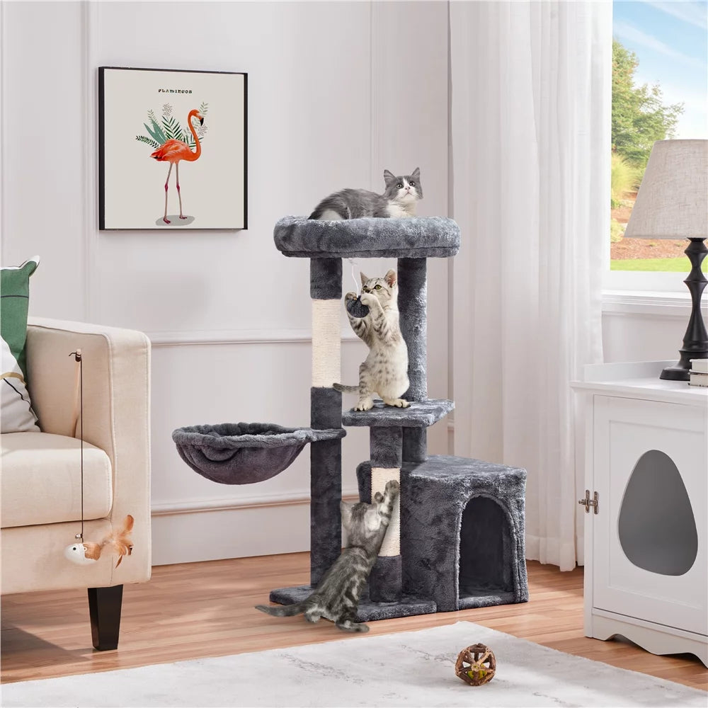 Dark Gray Cat Tree Tower with Condo and Perches T96714