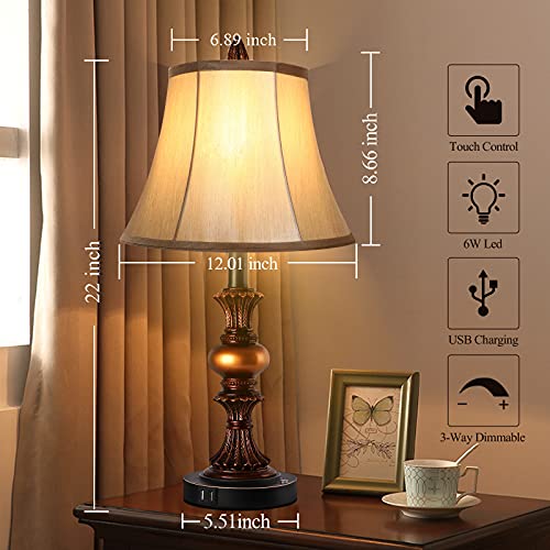 Bronze Table Lamp Set of 2 with Faux Silk Shade L889