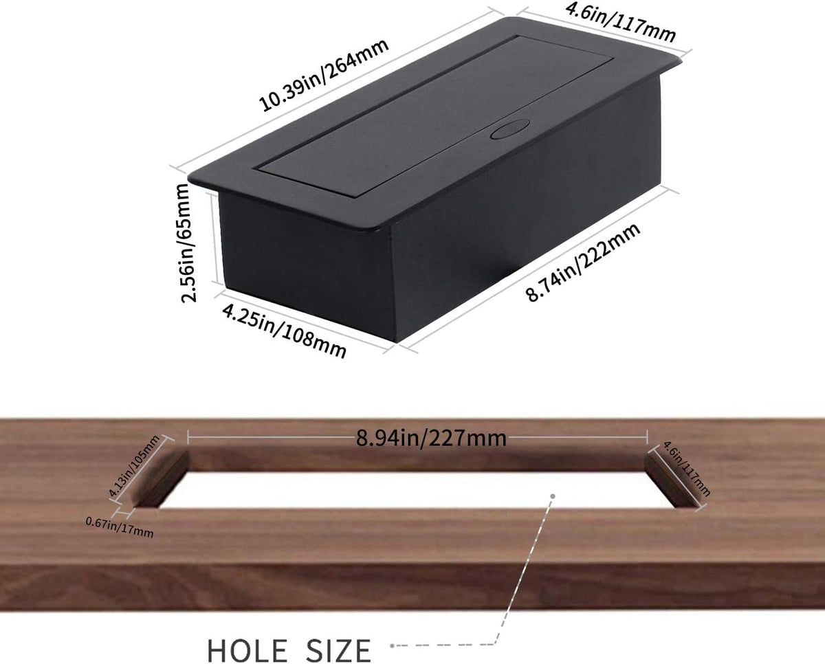 Pop up Outlet Desktop Connection Box with 2 Independent Power, USB, RJ45, VGA, HDMI, 3.5 mm Audio, Black, Pack of 2 E13317