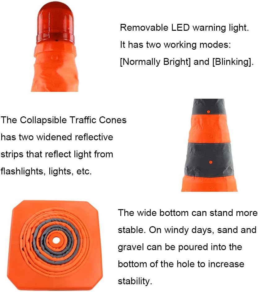 4 Pack Orange Collapsible Traffic Cones with LED Light H86917