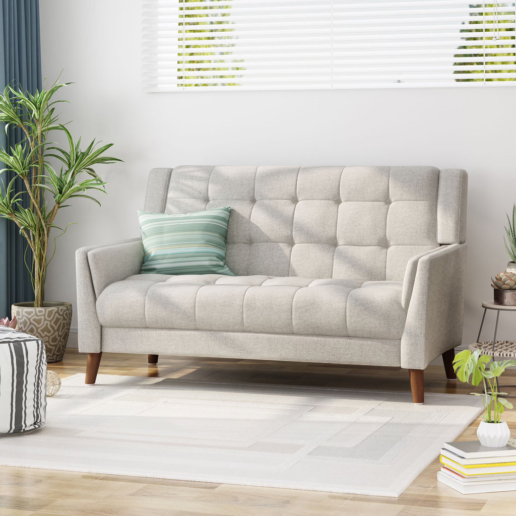 Beige Fabric Tufted Loveseat J327