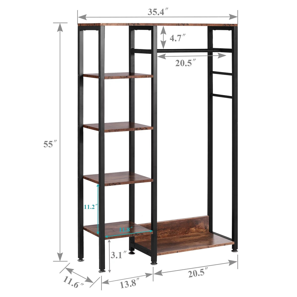 Brown Metal Clothes Rack with Wood Storage Shelves A70421