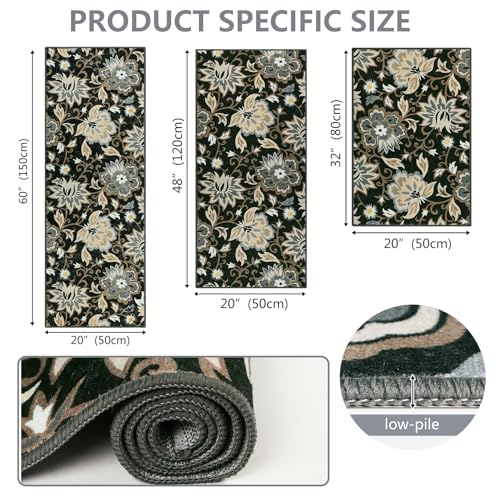Non Slip Washable Floral Kitchen Mats Set of 3 Z276