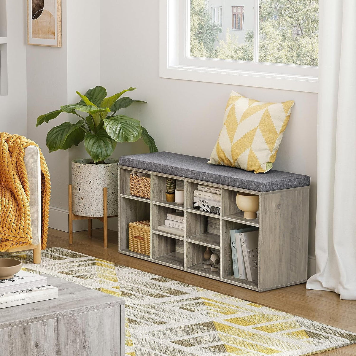 12 Cubbies Shoe Bench with Cushion L36144