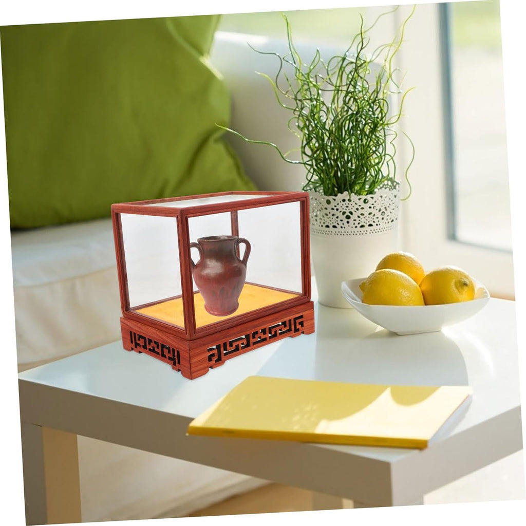 Transparent Display Box Glass Dome Cloche with Wooden Base Q239336