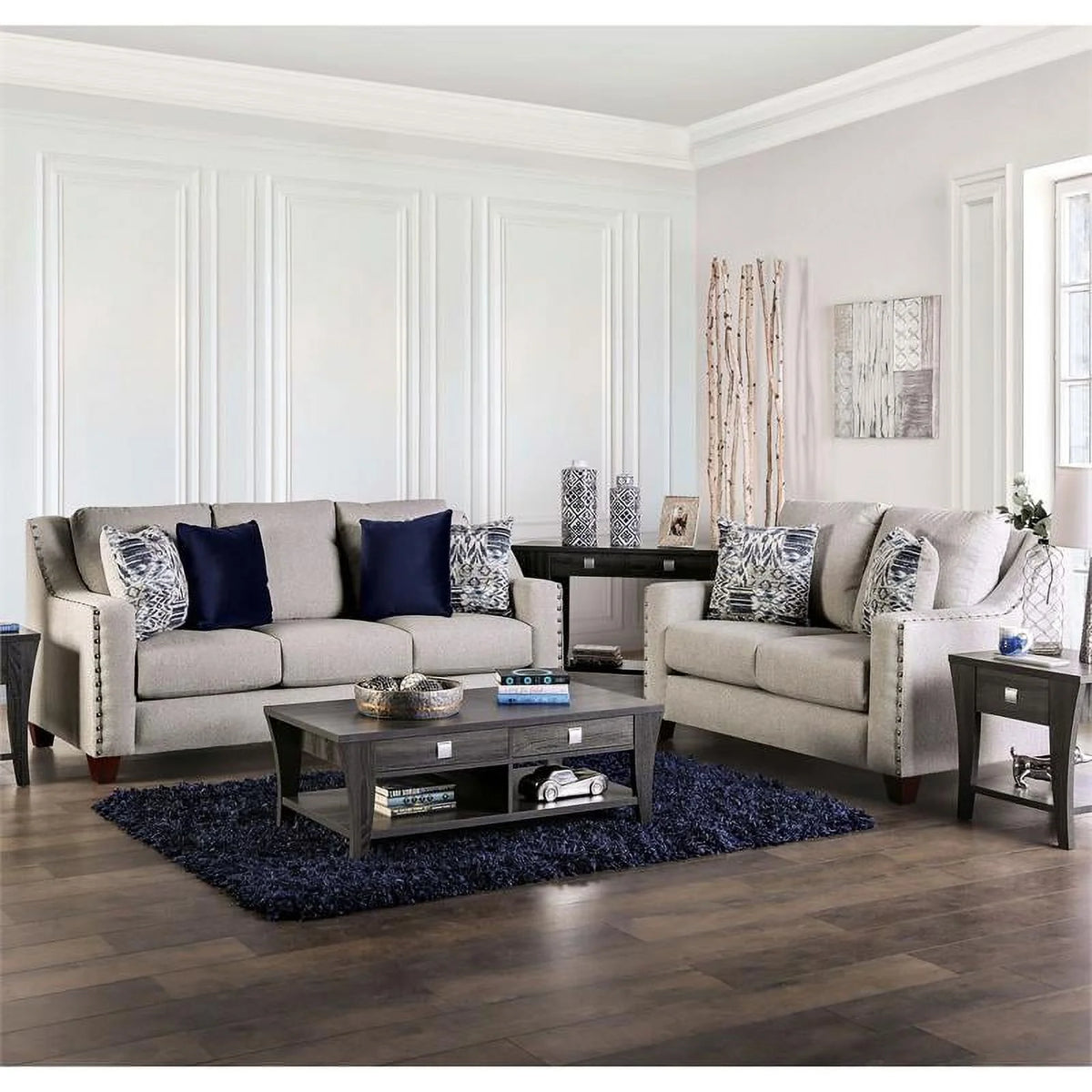 Light Gray Fabric Nailhead Sofa W75715