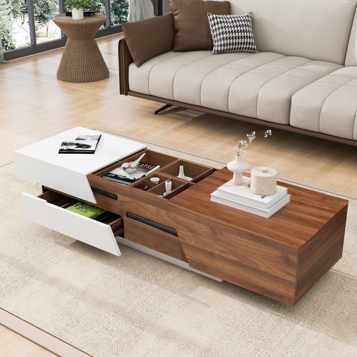 Extendable Coffee Table with Sliding Top and Storage Drawers Q7762