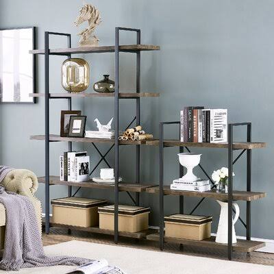 Dark Brown 5-Shelf Metal Frame Bookcase B2019