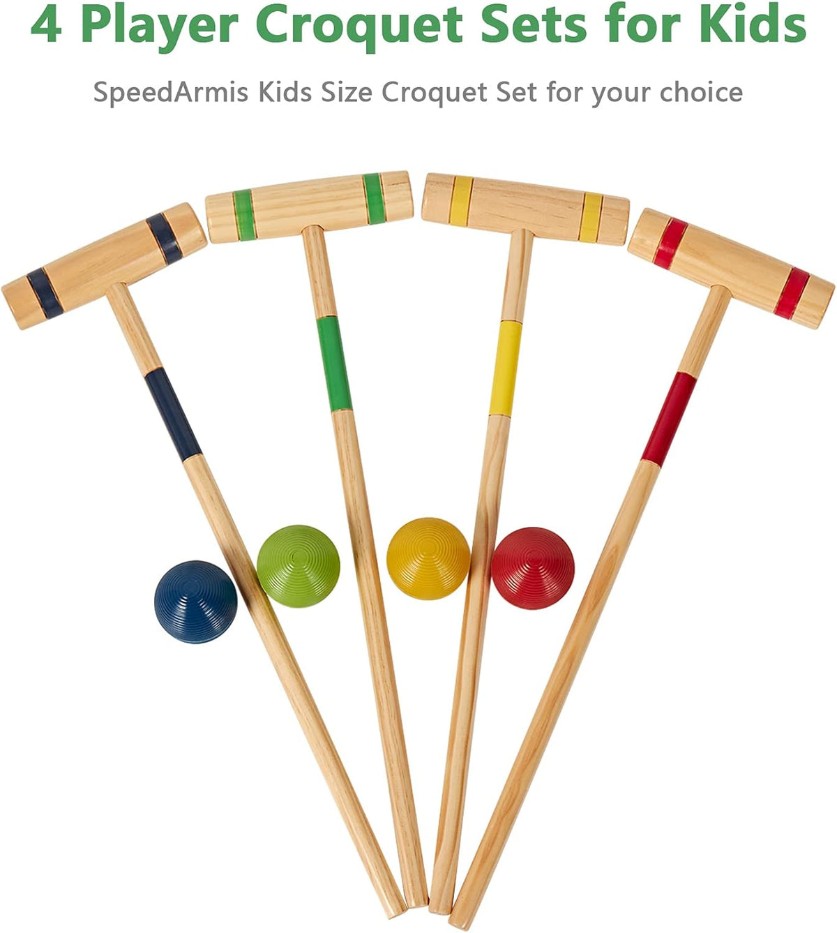 4 Players Croquet Set with Pine Wooden Mallets, Colored PE Ball, Wickets, End Stakes, Portable Carry Bag F363547