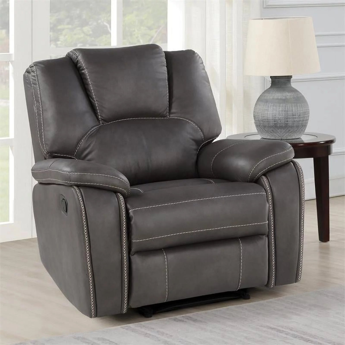 Charcoal Gray Faux Leather Manual Recliner G616