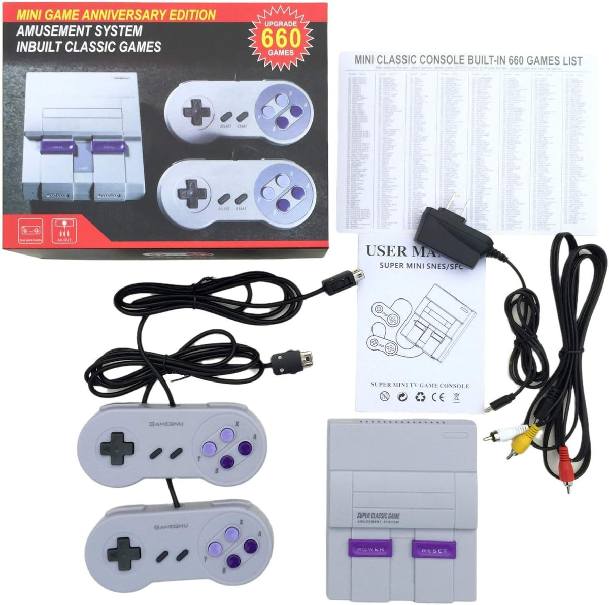 Retro Game Console with Built-in 660 Video Games and 2 Controllers, AV Output, Pack of 2 I80523