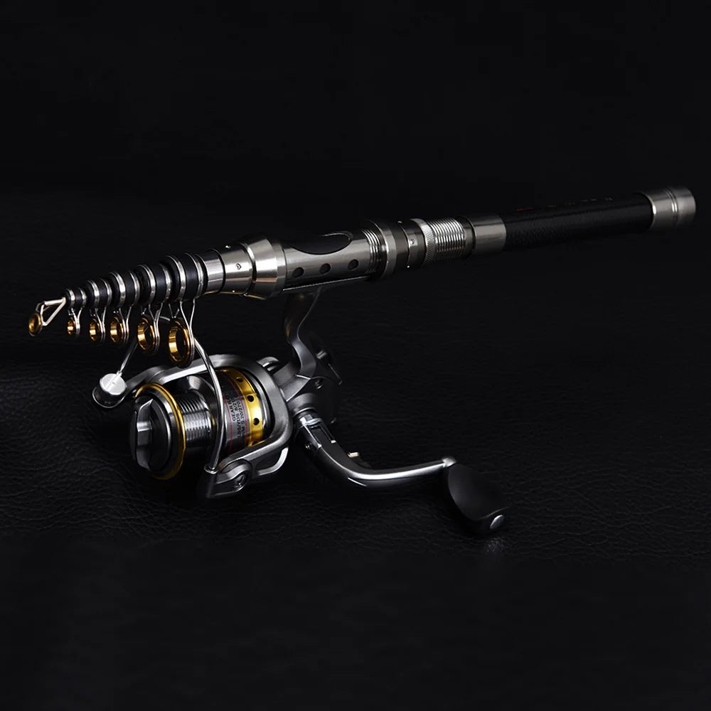 Telescopic Fishing Rod and Reel Combo Full Kit with 100M Fishing Line Lures Hooks Jig Head and Carrier Bag Case B2698