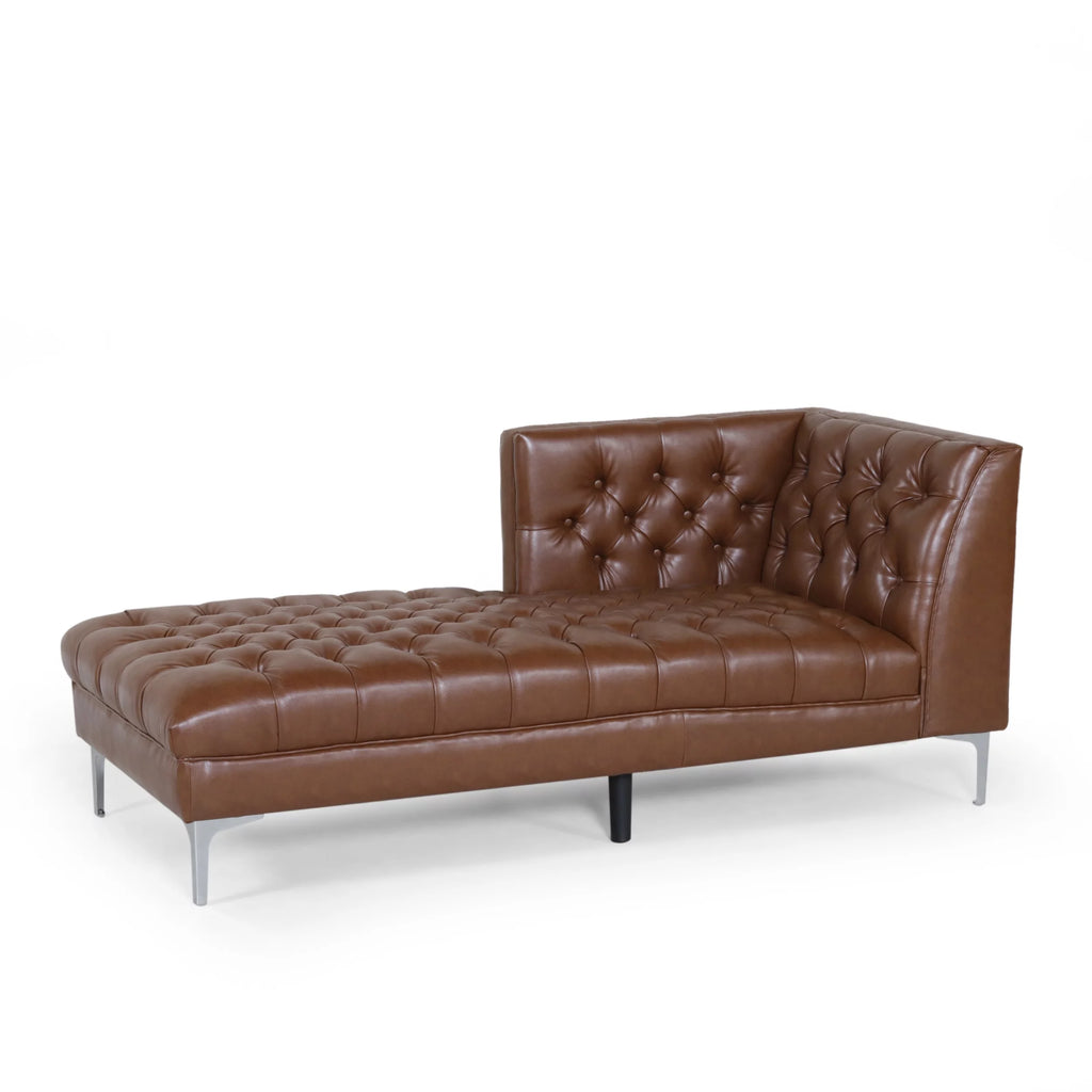 Cognac Brown Tufted Chaise Lounge L922