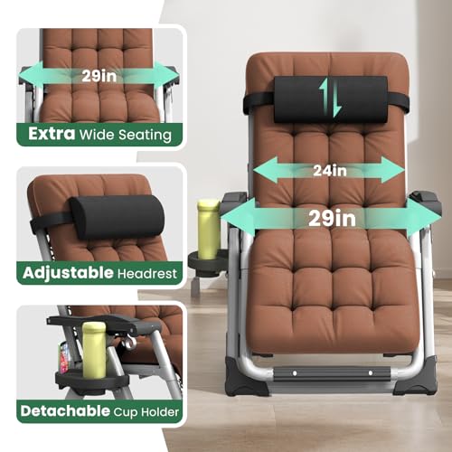 Oversized Padded Reclining Zero Gravity Chair with Cup Holder M80585