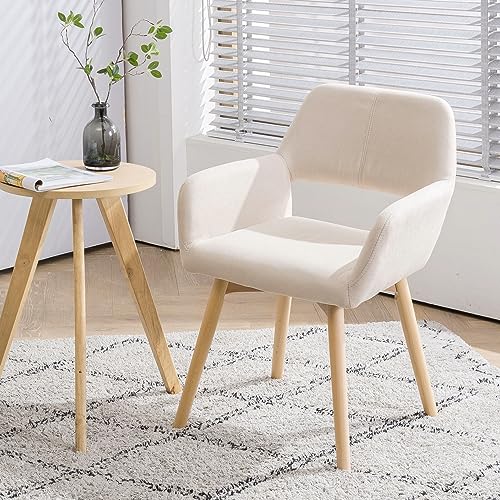 Wool White Upholstered Armchair with Wood Legs S5471