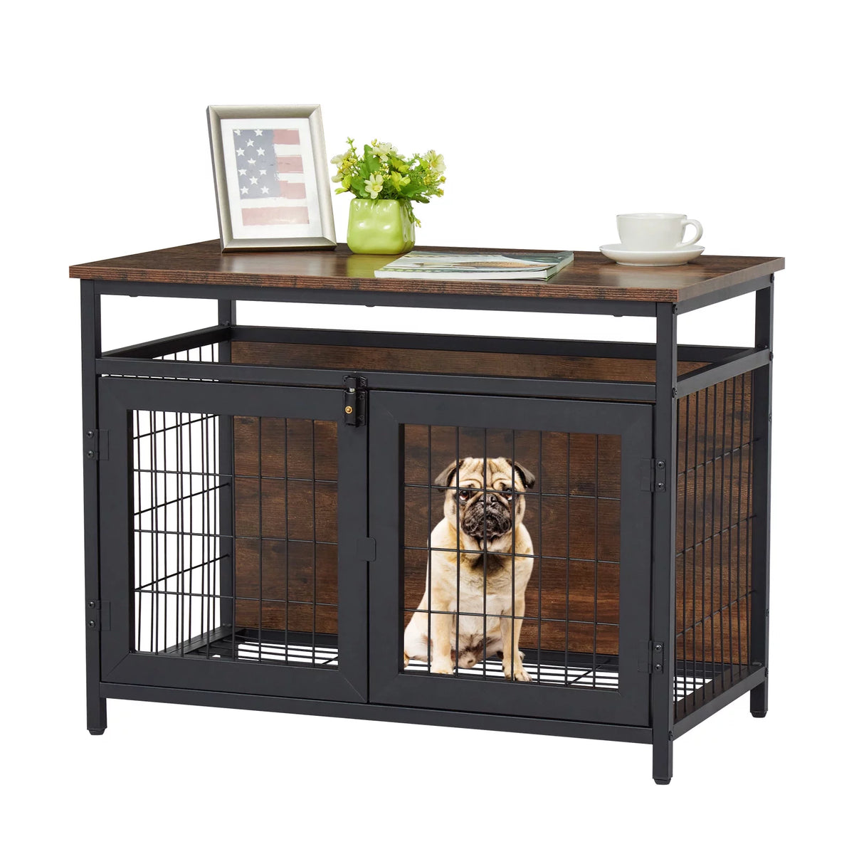 Dog Crate Furniture with Double Doors Y742576