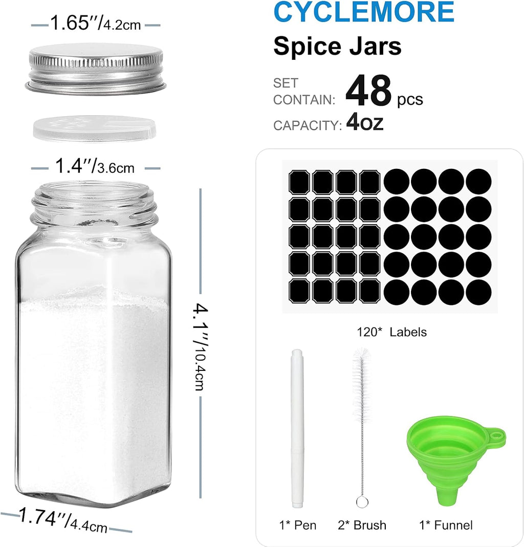 48 Pack 4oz Glass Spice Jars with Silver Metal Caps W491457