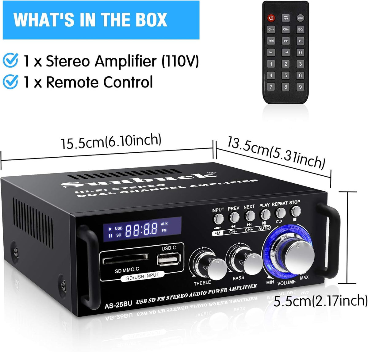 180W Wireless Bluetooth Stereo Amplifier Y26726