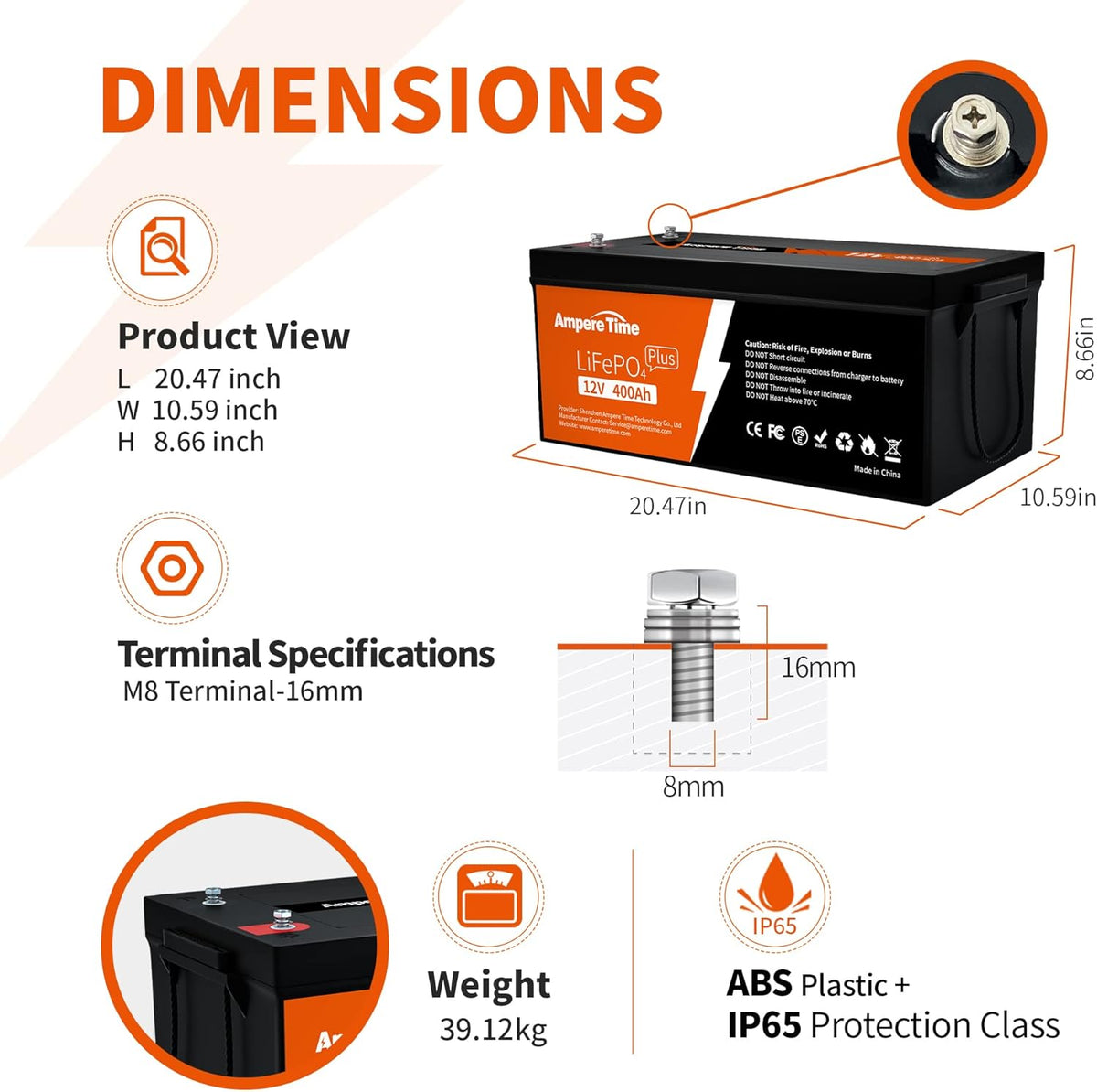 12V 400Ah Deep Cycle LiFePO4 Battery Pack with 250A BMS S8163