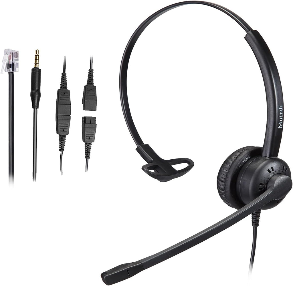 Noise Canceling Microphone Mono Call Center Office Headset with RJ9 Jack & 3.5mm Connector C547