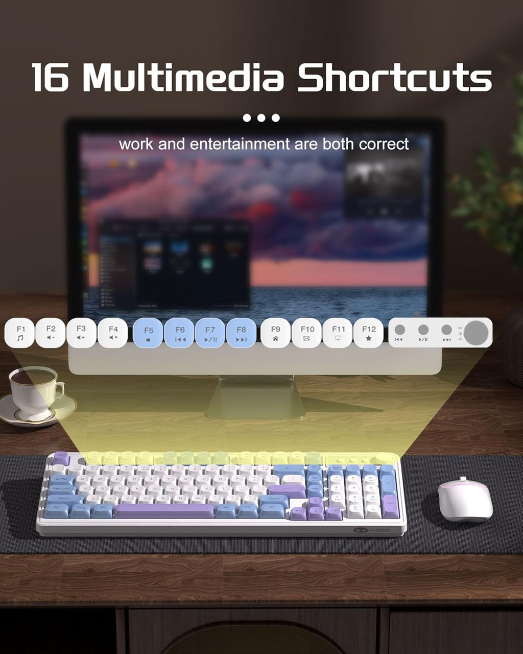 Wireless Gaming Keyboard and Mouse Combo RGB Backlit Rechargeable Mechanical Feel Keyboard 2.4GHz Quiet Blue White Purple Keyboard Mouse Y2488