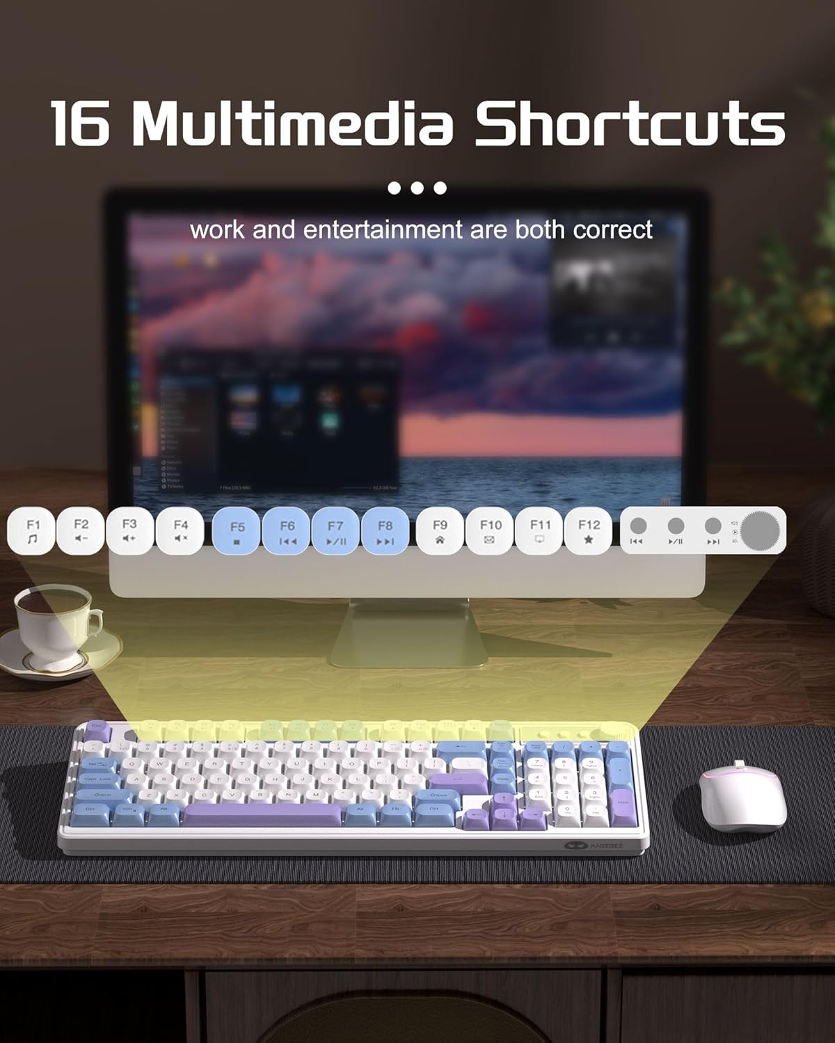 Wireless Gaming Keyboard and Mouse Combo RGB Backlit Rechargeable Mechanical Feel Keyboard 2.4GHz Quiet Blue White Purple Keyboard Mouse Y2488